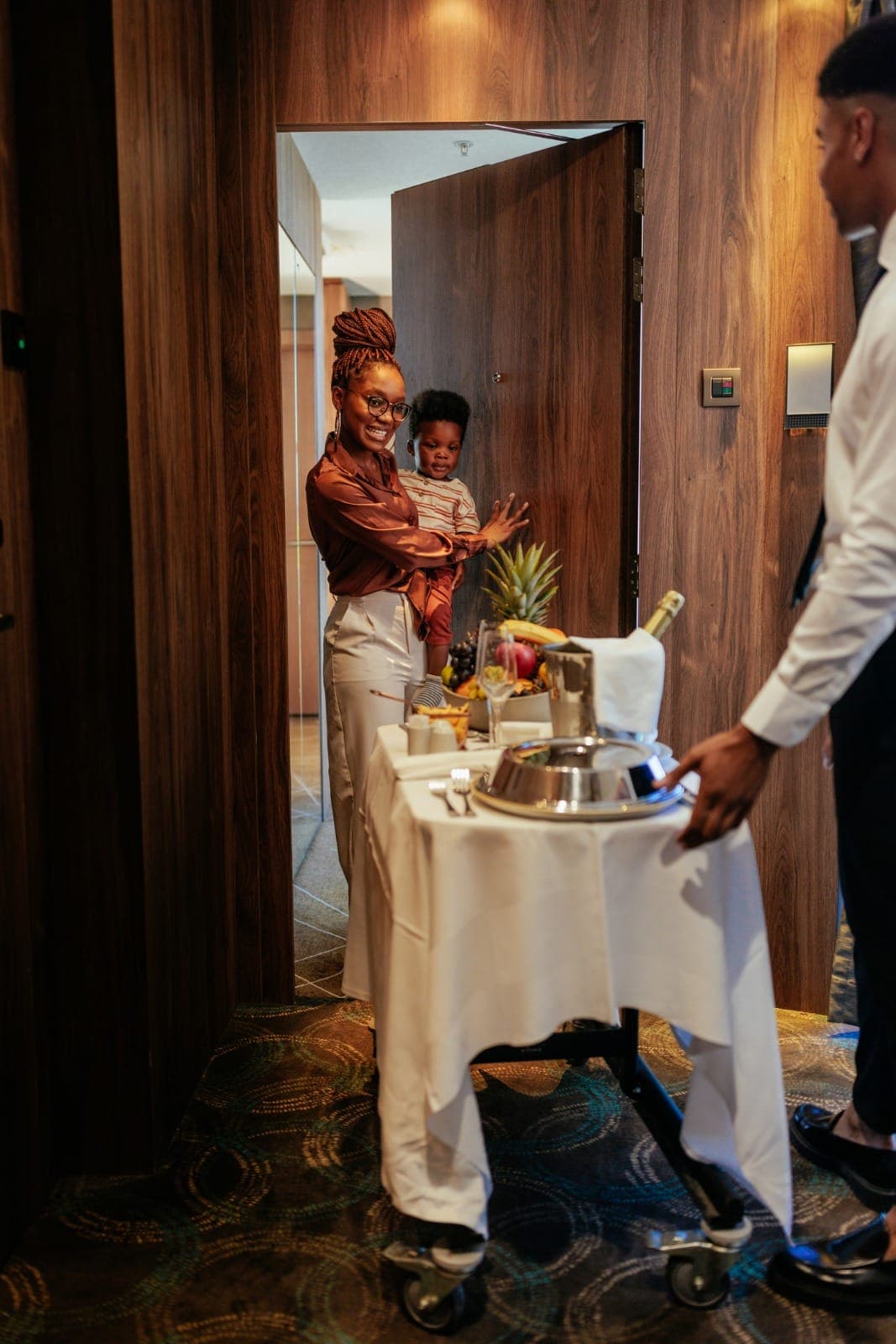 Guests being welcomed at a hotel reception